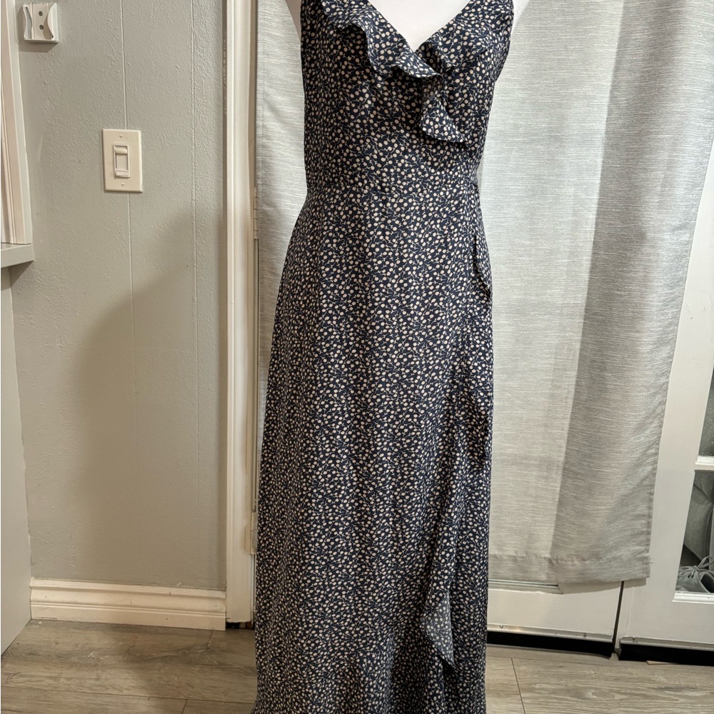 Final Touch Navy Floral Ruffle-Front Maxi Dress